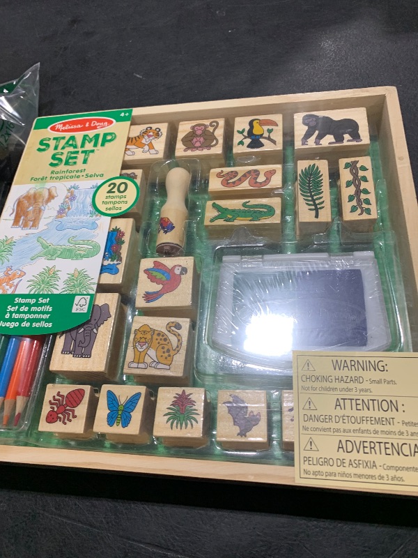 Photo 1 of Melissa & Doug Stamp-a-Scene Stamp Set: Rain Forest - 20 Wooden Stamps, 5 Colored Pencils, and 2-Color Stamp Pad