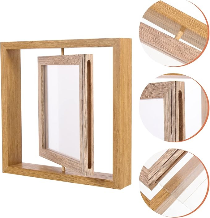 Photo 1 of Square Rotating Photo Frame Elegant Desktop Holder for Home Natural Color for Displaying Cherished Memories Any Tabletop