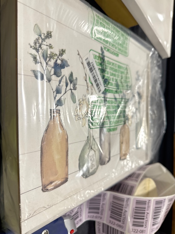 Photo 1 of Stupell Industries Bottles and Plants Farm Wood Textured, Design by Anne Tavoletti Wall Art, 11 x 14, Multi-Color, White Framed