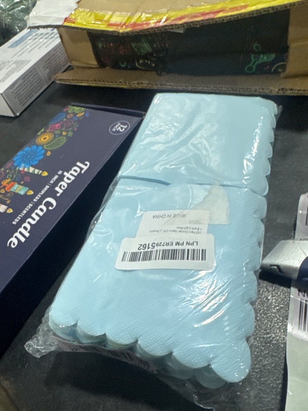 Photo 1 of 200 Pack Cocktail Napkin 2-Ply Scalloped Edged Dessert Napkins Folded 5 x 5 Inches Disposable Napkins for Dinner Wedding Birthday Party Bridal Anniversary Reception Event (Light Blue)