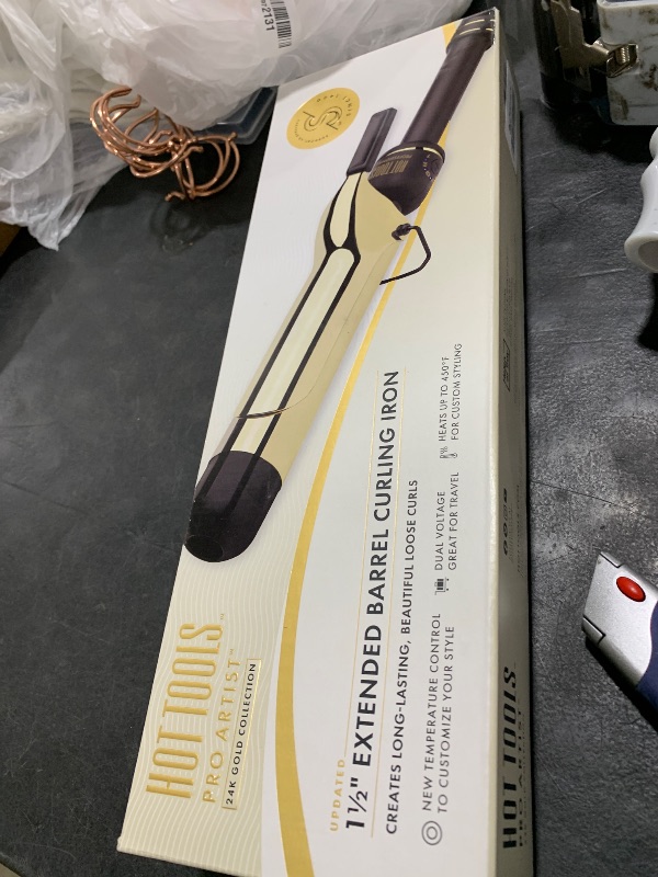 Photo 1 of HOT TOOLS 24K Gold Professional 1 1/2" Extended Barrel Curling Iron with Clamp for Loose Curls - 24K Gold Technology for Long-Lasting Results & Longer Barrel for Easy Styling