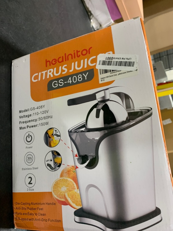 Photo 1 of Healnitor 150W Electric Citrus Juicer Squeezer with 2 Cones, Stainless Steel Quiet Orange Juice Extractor Machines for Lime Grapefruit Lemon, Detachable Design
