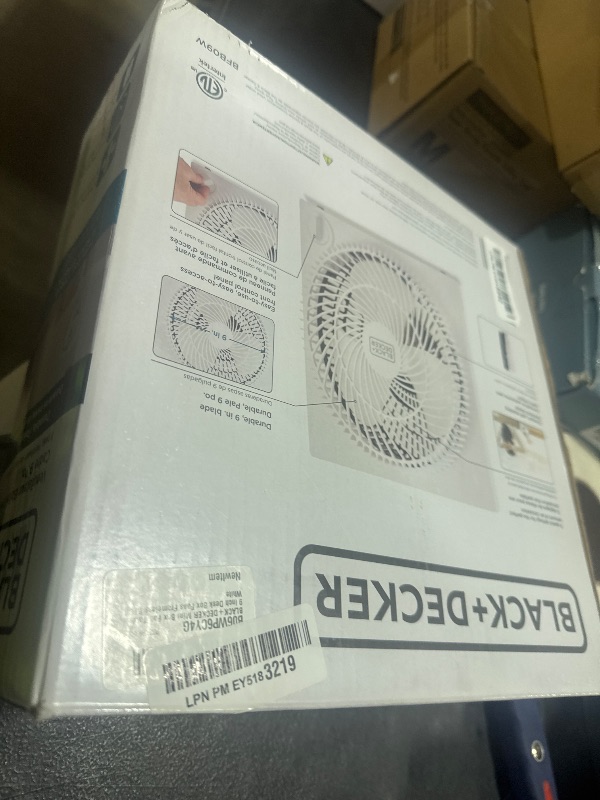 Photo 1 of BLACK+DECKER 9-Inch Frameless Box Fan, Freestanding Desk Fan with 3-Speed Settings, Portable Fan for Home Office or Garage, BFB09W, White