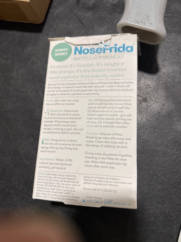 Photo 1 of Frida Baby Saline Kit, Includes NoseFrida Nasal Aspirator for Baby, Baby Nose Sucker, Saline Nasal Spray for Babies with 10 Extra Hygiene Filters, Nasal Spray Decongestant, 0.68 fl oz