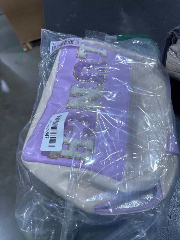 Photo 1 of DIRGEE Lunch Bag for Women Insulated For Men PU leather Small Office Work lunch with Chenille Letters Leakproof Freezable Cooler Reusable Portable Box (White&Purple)