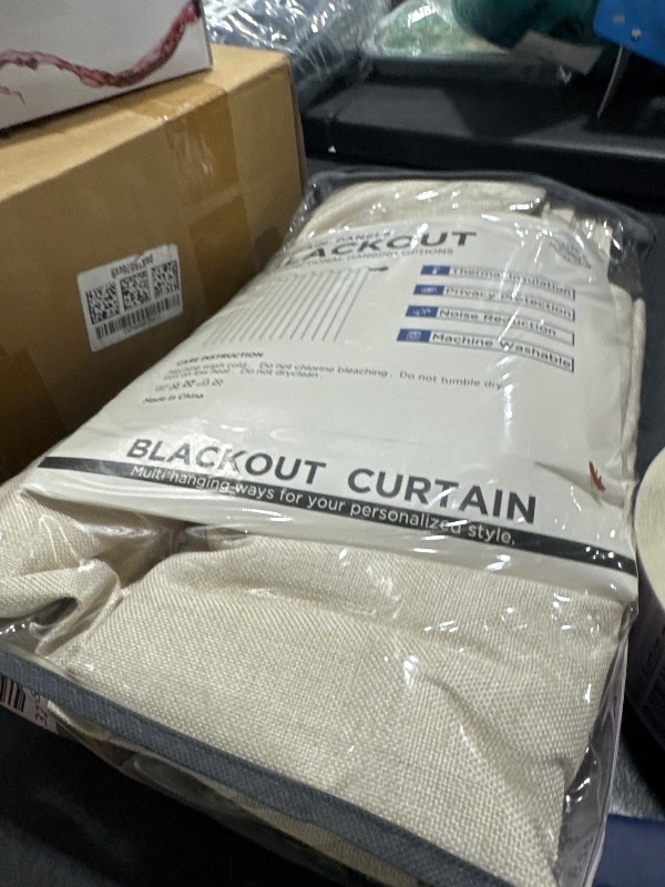 Photo 1 of 100% Blackout Shield Linen Blackout Curtains for Bedroom 84 Inches Long, Back Tab/Rod Pocket Living Room Drapes, Thermal Insulated Blackout Curtains 2 Panels Set, 50" W x 84" L, Cream