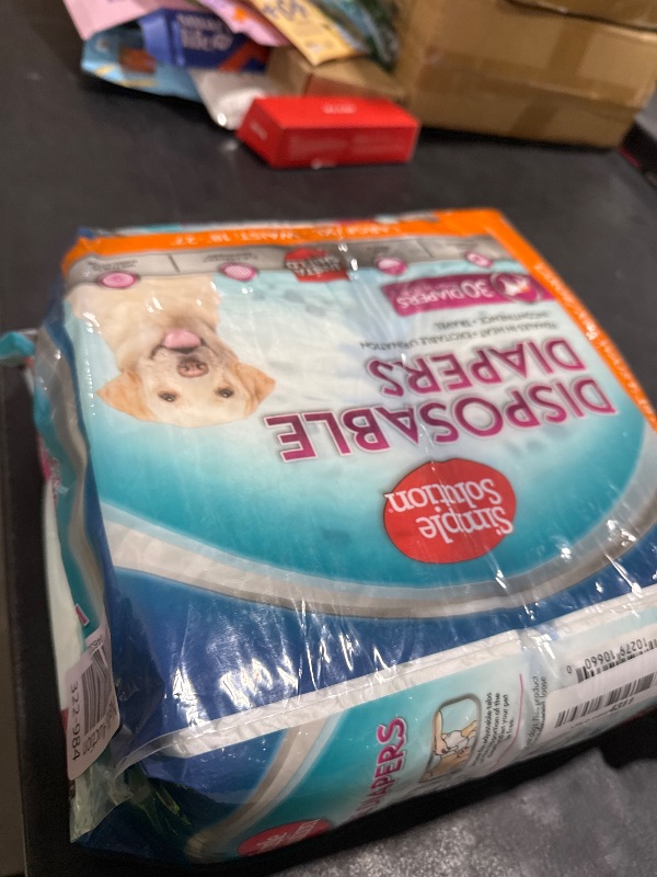 Photo 1 of Simple Solution Disposable Dog Diapers, Female Dog Diapers, Puppy Potty Training, Incontinence and Heat Cycle Protection, Large Diapers for Dogs, 18-27 Inch Waist, 30 Count