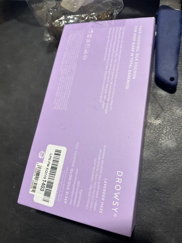 Photo 1 of DROWSY Silk Sleep Mask. Face-Hugging, Padded Silk Cocoon for Luxury Sleep in Total Darkness. (Lavender Haze)