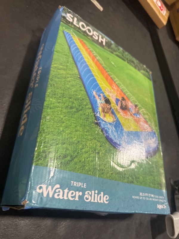 Photo 1 of Sloosh Triple Water Slide with 3 BodyBoards, 22.5FT Lawn Water Splash Slip and Slide Summer Toy Splash Pad with Build in Advanced Sprinkler for Kids Adults Backyard Summer Water Fun