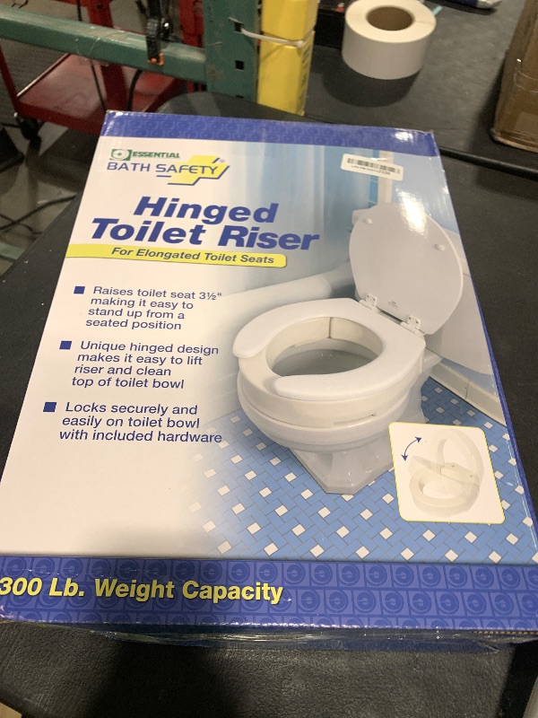 Photo 1 of Essential Medical Supply Hinged Toilet Seat Riser for Elongated Toilets - 19 x 14 x 3.5 Inches, Easy to Install Under Existing Toilet Seat to Raise 3.5 Inches Plus a Hinge for Easy Cleaning