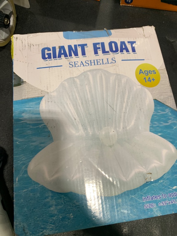 Photo 1 of 52" Thickened Inflatable Seashell Pool Float, Giant Pool Floating Raft Chair with Pearl Balls, for Birthday Party, Ocean Theme Decorations, Beach & Pool Party Decorations