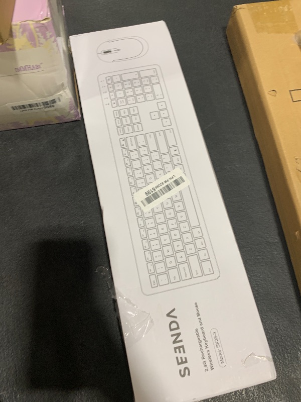 Photo 1 of Rechargeable Wireless Keyboard Mouse Combo - Seenda Full Size Cordless Keyboard & Mouse Sets with Build-in Lithium Battery Ultra Thin Quiet Keyboard Mice - Silver and White