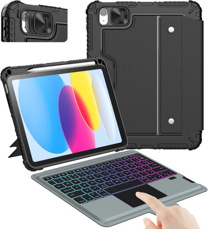 Photo 1 of Nillkin iPad A16 (11th Gen) / 10th Gen Case with Detachable Keyboard, Magic Trackpad, 7-Color Backlit, Portrait/Landscape Modes, Rugged Keyboard Case for iPad 11th / 10th Generation (2025/2022), Black