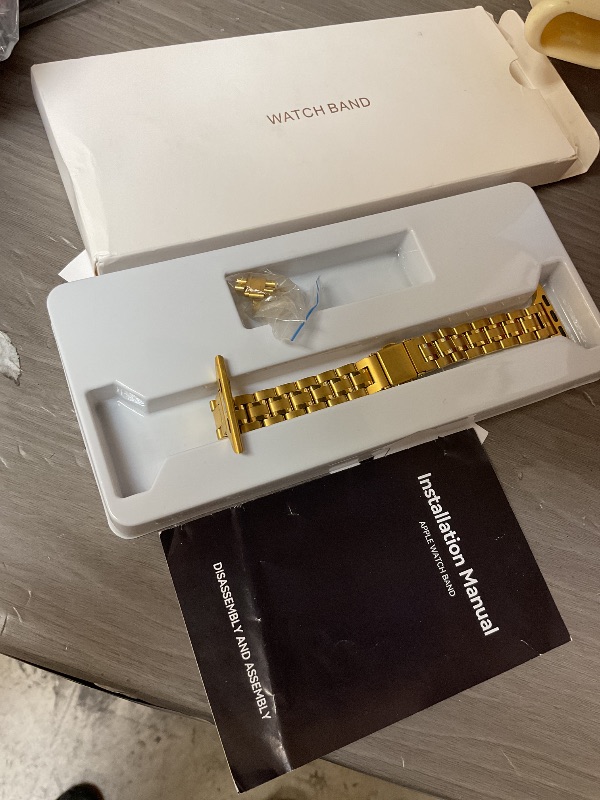Photo 1 of STIROLL Thin Replacement Band Compatible for Apple Watch 49mm 46mm 45mm 44mm 42mm(Series 3 2 1), Stainless Steel Metal Wristband Women Men for iWatch Ultra SE Series 10/9/8/7/6/5/4, Gold