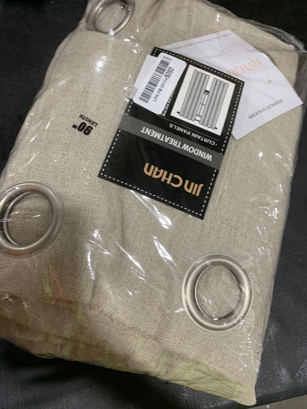 Photo 1 of jinchan Linen Textured Curtains 90 Inches Long 2 Panels for Living Room Grommet Top Room Darkening Thermal Insulated Bedroom Window Drapes Greyish Beige, 2 Panels