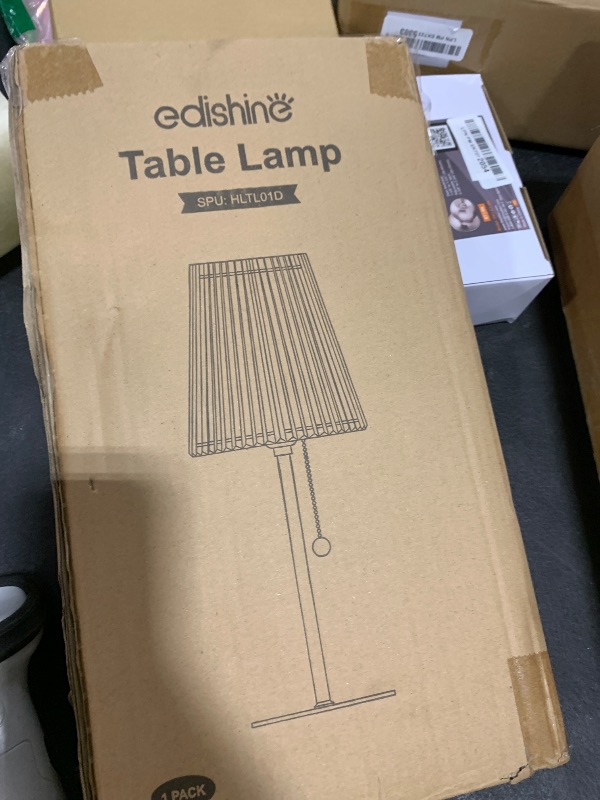 Photo 1 of EDISHINE 19.09" Tall Table Lamp, Modern Bedside Lamp, Trapezoidal White Paper Origami Lampshade, Pull Chain Switch & E26 Socket, Nightstand Lamp for Bedroom, Living Room, Kids Room, Metal Base