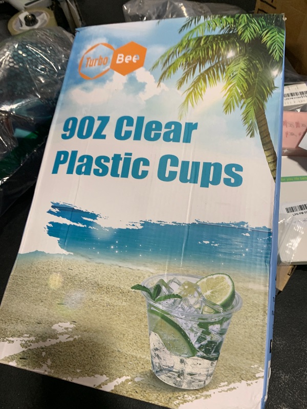 Photo 1 of Turbo Bee 300 Pack 9oz Clear Plastic Cups,Disposable Crystal Drinking Cups,PET Plastic Party Cups for Wine,Juice,Iced Coffee and Cold Drinks