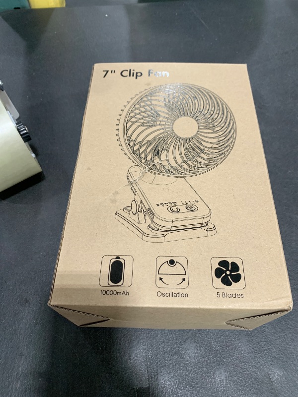 Photo 1 of 10000mAh Clip On Fan, 42H Run, Quiet & Auto Oscillating Table Fan, Rechargeable with 4 Powerful Speeds, Battery Operated Desk Fan with Sturdy Clamp for Camping Outdoor Travel RV Home Bedroom Office