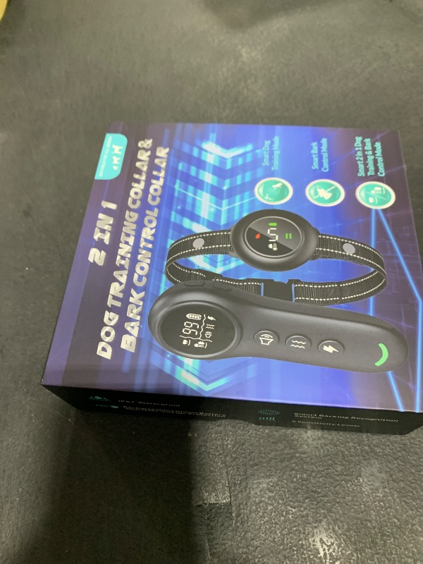Photo 1 of 2-in-1 Dog Shock Collar & Dog Bark Collar - Smart Anti Barking Dog Training Collar with 5 Adjustable Sensitivity & 3300FT Remote for All Breeds IP67 Waterproof Rechargeable E-Collar (Green)