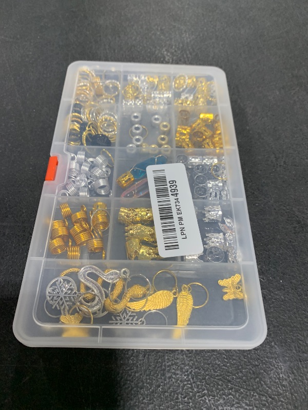 Photo 1 of 200pcs Hair Beads Jewelry, Dreadlocks Gem Crystal Charms, Metal Coils Rings, Gold And Silver Pendants,Braid Cuffs,Clips,Loc Tube Bead Braid Accessories for Braids Decoration