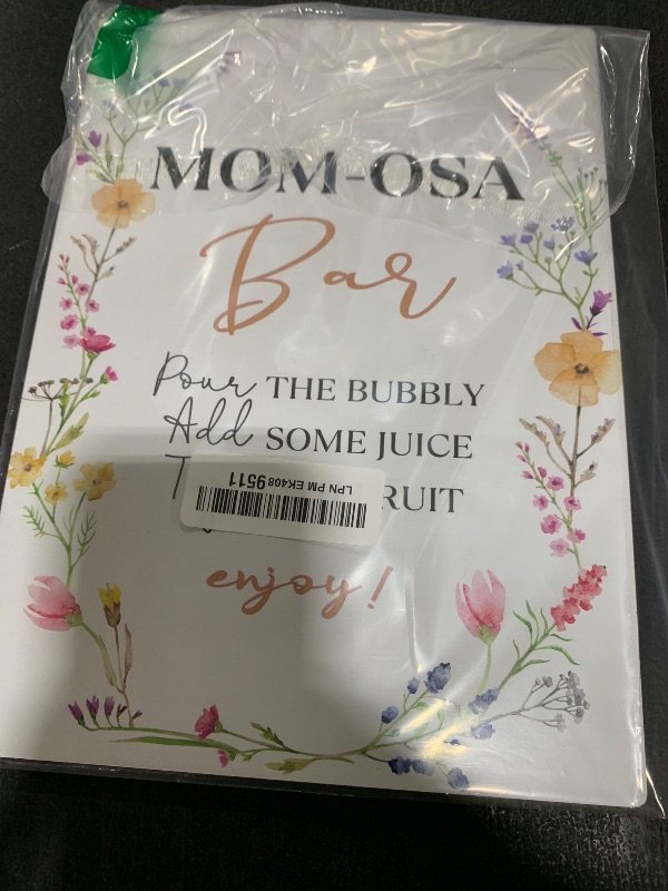 Photo 1 of Tuyashua Boho Wildflowers Baby Shower Mom-osa Bar Sign, Table Decor Baby Shower Sign, Pack of 1 Wooden Tabletop Sign with Stand, Baby Shower Decoration, Gender Neutral - MG04