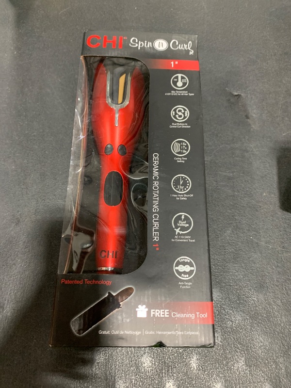 Photo 1 of CHI Spin N Curl, Curling Iron For Healthy & Shiny Effortless Curls & Waves, Provides Preset Temperature Settings For Each Hair Texture, Ruby Red