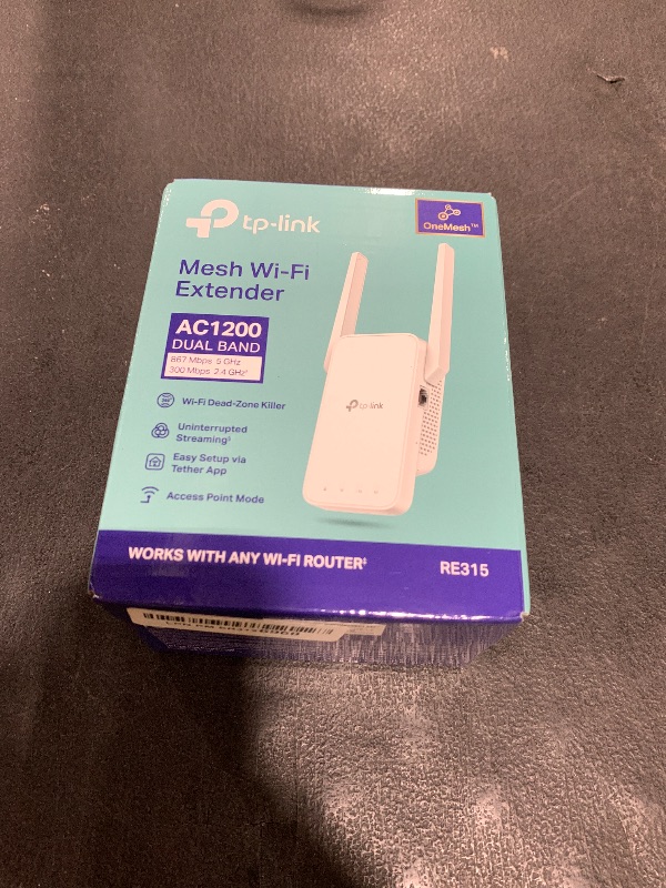 Photo 1 of TP-Link AC1200 WiFi Extender, 2025 Wirecutter Best WiFi Extender, 1.2Gbps Home Signal Booster, Dual Band 5GHz/2.4GHz, Up to 1600 Sq.ft and 32 Devices, EasyMesh Compatible, One Ethernet Port (RE315)