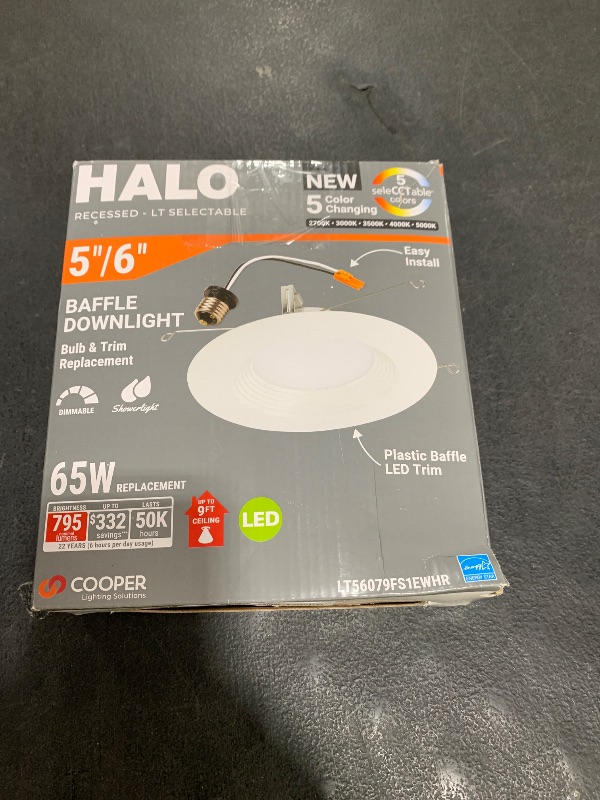 Photo 1 of HALO LT 5 Inch / 6 Inch LED Recessed Light Trim, 5 Color Temperatures, Dimmable Baffle Can Light - LT56079FS1EWHR