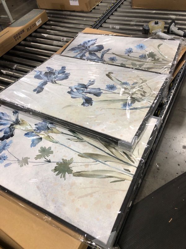 Photo 1 of ASDCEUTICALS Large Canvas Wall Art - Blue Iris Floral Paintings Vintage Botanical Wall Decor Blossoms Flower Pictures for Living Room Bedroom Office Bathroom Framed Artwork 20" X 28" X 3 Panels