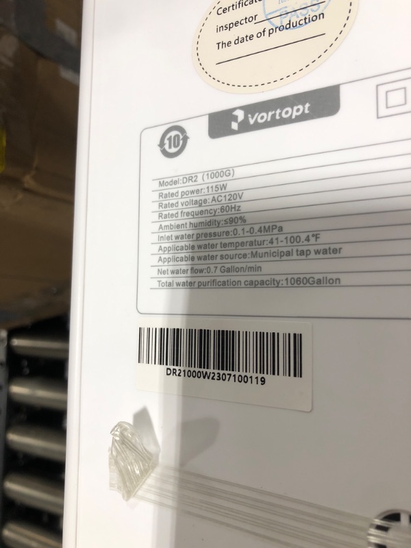 Photo 1 of Vortopt 1000GPD Under Sink Water Purifier 3:1 Pure to Drain, Tankless RO Water Filter System, 0.0001um Purification for Drinking, Reduces TDS, Smart Faucet. (DR2-1000(White))