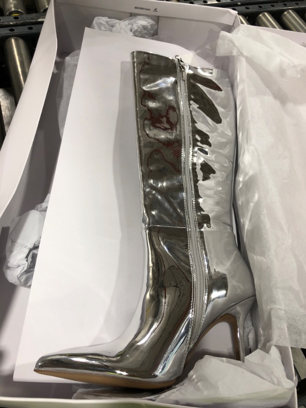 Photo 1 of The Drop Women's Gemini Tall Heeled Boot, Silver Mirror, 6.5