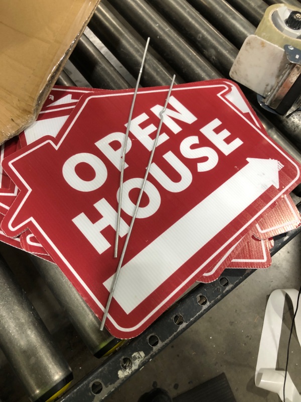 Photo 1 of Queekay 5 Pack Red Open House Directional Yard Sign with Metal Stakes for Real Estate 16" x 12" Large Red Double Sided Weather Proof Open House Sign with Directional Arrows Real Estate Agent Supplies