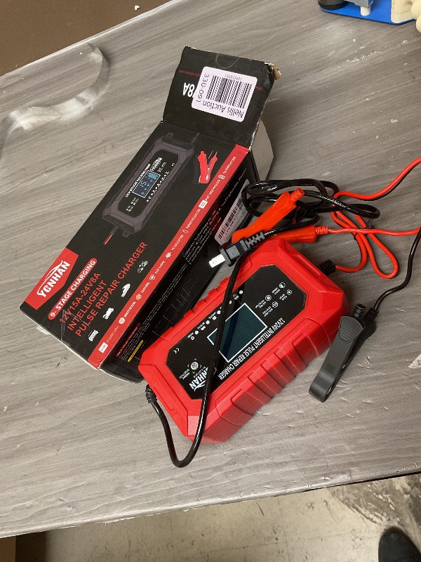 Photo 1 of YONHAN 15A Battery Charger, 12V/24V LiFePO4 & Lead Acid Car Battery Charger, 9-Stage Trickle Charger with Temp Compensation, Automotive Battery Maintainer for Car Truck Motorcycle Lawn Mower Boat(Red)