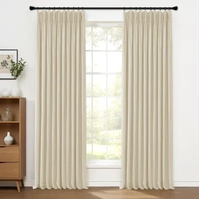 Photo 1 of Pinch Pleated Curtains 100% Blackout Curtains 2 Panels For Living Room Bedroom Pinch Pleat Drapes With Hooks