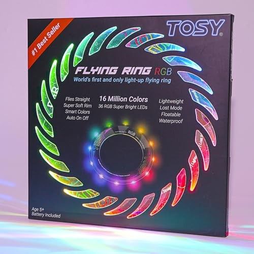 Photo 1 of TOSY Flying Ring - 16 Million Color RGB or 12 LEDs Super Bright Auto Light up Safe & Soft Waterproof Lightweight Frisbee Birthday Gift Camping
