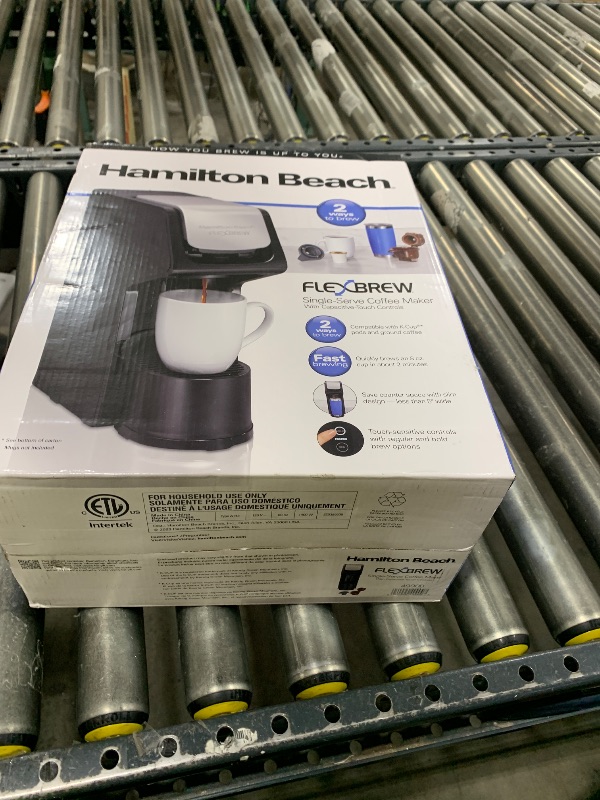 Photo 1 of Hamilton Beach FlexBrew Single Serve Coffee Maker, Compatible with Pod Packs and Grounds, 14 oz. Water Reservoir, Slim Design, Fast Brewing, Black (49900)