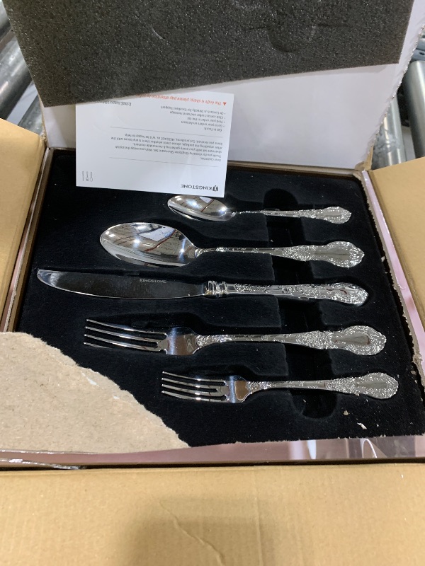 Photo 1 of KINGSTONE Vintage Carved Silverware Set, 60-Piece 18/10 Stainless Steel Flatware Cutlery Set with Retro Royal Thick Handle, Tableware Utensils for Home, Restaurant, party, Wedding, Dishwasher Safe