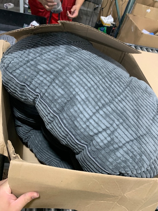 Photo 1 of HIGOGOGO Square Stuffed Pouf Ottoman, Corduroy Poufs with Foam Chunk Filling, Furry and Fluffy Pouf Foot Stool Storage Ottoman, 21 X 21 Floor Poufs Foot Rest for Living Room, Dark Grey