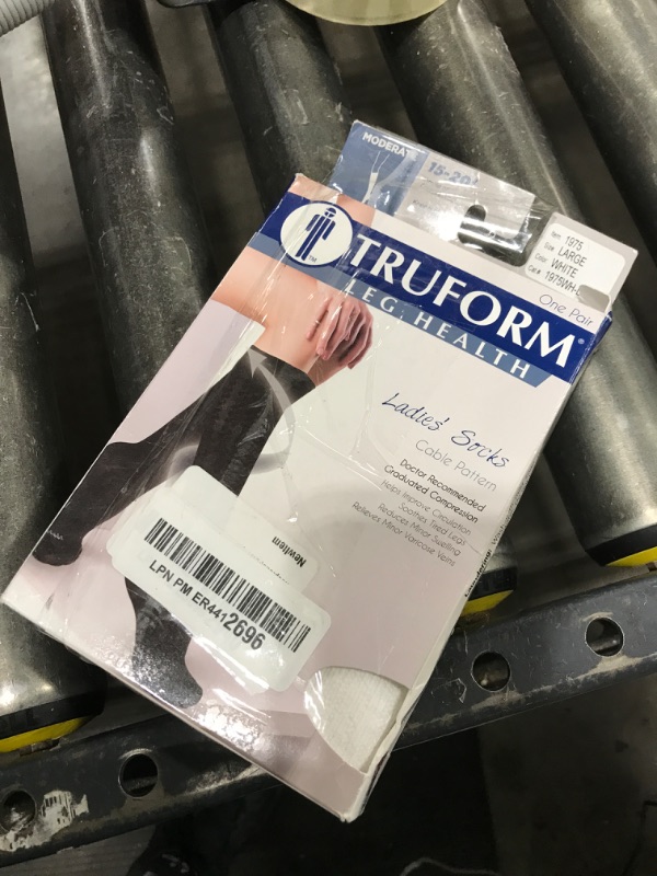 Photo 1 of Truform Compression Socks, 15-20 mmHg, Women's Dress Socks, Knee High Over Calf Length, White Cable Knit, Large