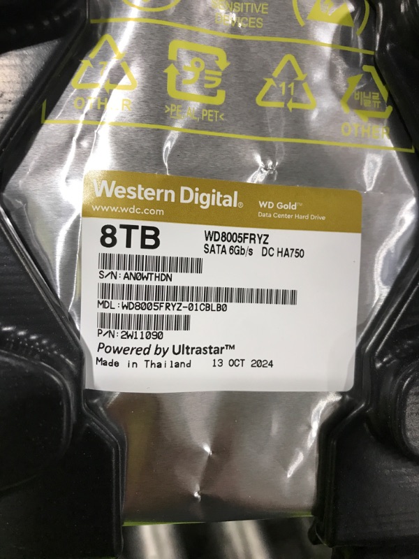 Photo 1 of Western Digital 8TB WD Gold Enterprise Class Internal Hard Drive - 7200 RPM Class, SATA 6 Gb/s, 256 MB Cache, 3.5" - WD8005FRYZ
