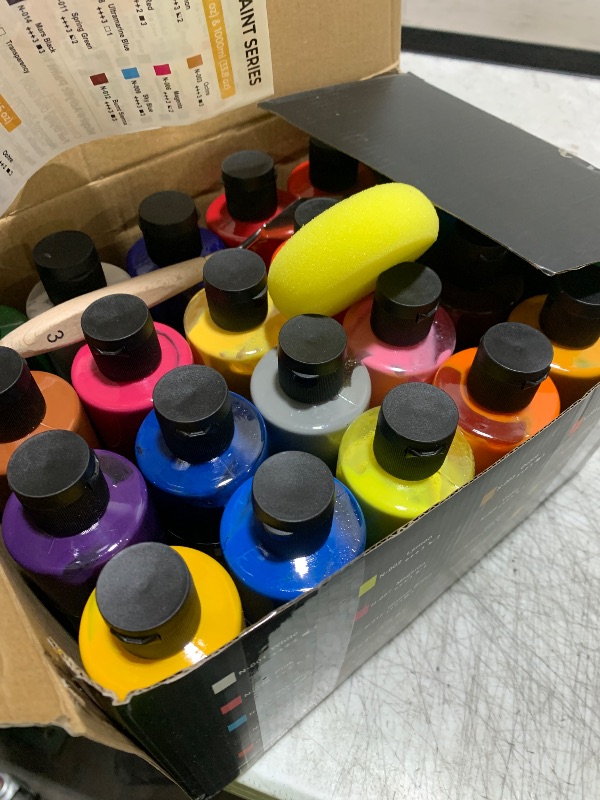 Photo 1 of Nicpro 24 Colors Large Bulk Acrylic Paint Set (8.45 oz,250 ml) Non Toxic Artist Painting Supplies for Multi Surface Canvas, Wood, Fabric Leather, Rock, Glass, Paper, Crafts, Hobby with Color Wheel