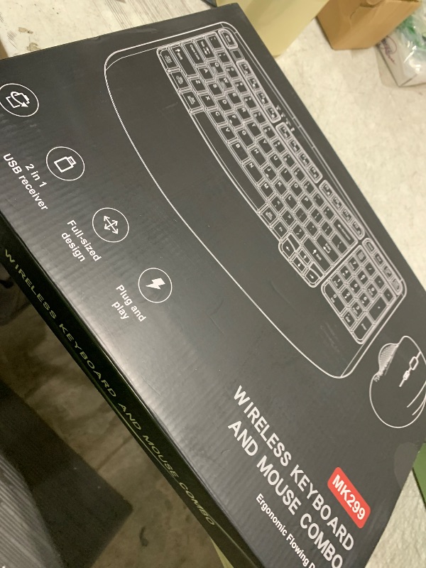 Photo 1 of Wireless Keyboard and Mouse Combo, 2.4G Wave Keys Ergonomic Keyboard with Wrist Rest and 3 Level DPI Advanced Wireless Ergonomic Mouse, Natural Typing for Windows, Mac OS Desktop Laptop