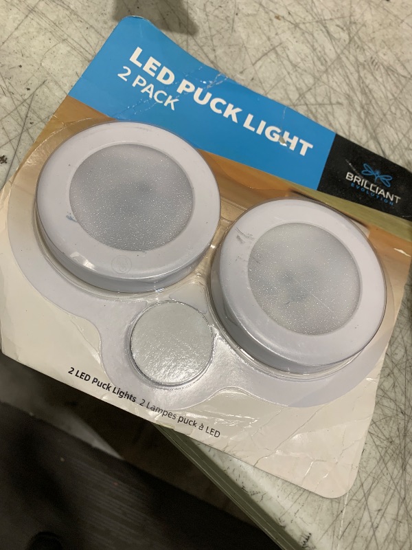 Photo 1 of Brilliant Evolution Ultra Thin Wireless LED Touch Lights - Battery Operated Under Cabinet Lighting - Round Puck Lights for Closet, Countertop - Stick On Push Light for Home Decor - Pack of 2