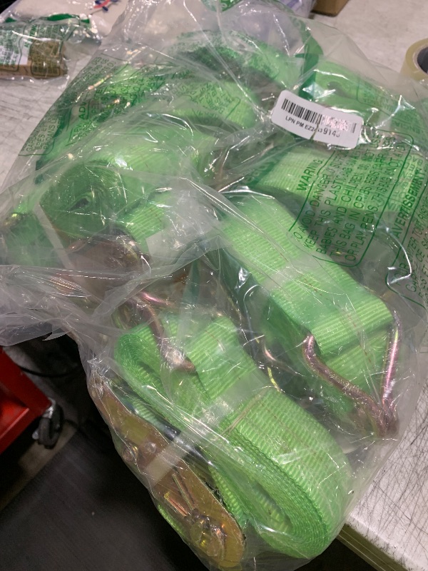 Photo 1 of SALUINOKI 8Pack Ratchet Straps Heavy Duty Green 2 inch x 15ft Tie Down Flatbed Straps with 2200lbs Working Load, 10000lbs Break Strength Cargo