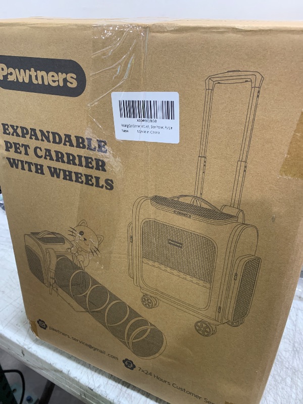 Photo 1 of Rolling Cat Carrier with Wheels Dog Carrier for Small Dogs & Medium Cats, Expandable Pet Carrier on Wheels with Cat Play Tunnel, Large Capacity, Breathable Mesh, Side Pocket, Purple