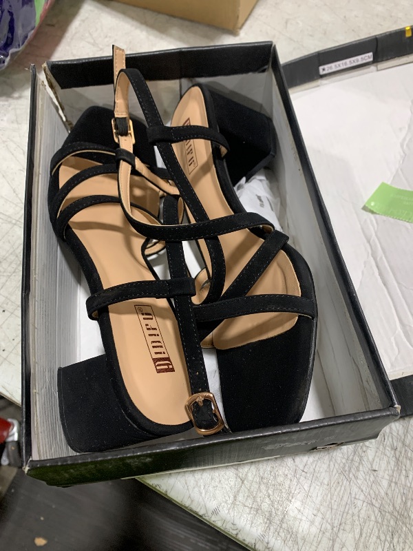 Photo 1 of IDIFU Black Heels Strappy Chunky Block Square Toe Dress Shoes for Women - Wedding Prom Bride Occasions - Trendy Dressy Cute Casual Heeled Sandals Slingback Low Short Heels (Black Nubuck, 8)