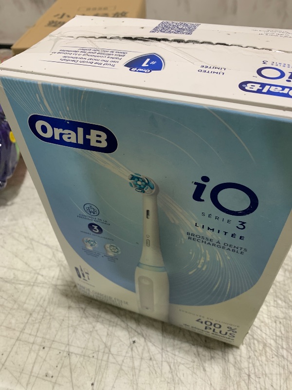 Photo 1 of Oral-B iO Deep Clean Rechargeable Electric Powered Toothbrush, White with iO Series 3 Limited, 2 Brush Heads and Travel Case - Pressure Sensor to Protect Gums - 3 Cleaning Settings - 2 Minute Timer