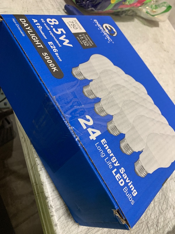 Photo 1 of Energetic 24-Pack A19 LED Light Bulb, 60 Watt Equivalent, Daylight 5000K, E26 Medium Base, Non-Dimmable LED Light Bulb, ETL Listed