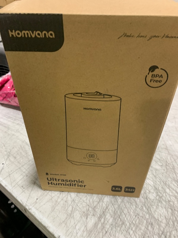 Photo 1 of Homvana Humidifiers for Bedroom Home, 3.6 L Cool Mist Top-Fill 34H Super Long Time, Quiet 23dB, Baby Humidifier, Oil Diffuser for Large Room, Plants, Nursery, Office BPA FREE, 7 Color Light Ultrasonic