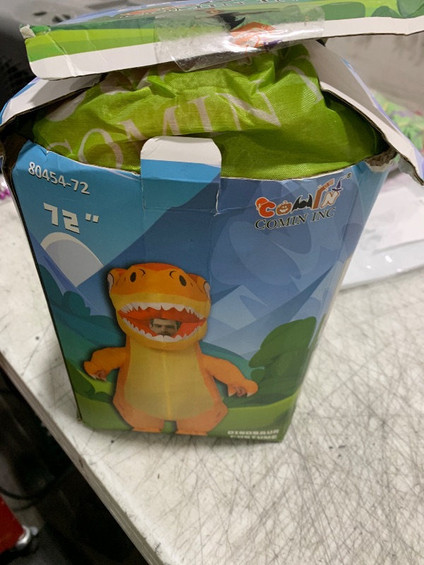 Photo 1 of COMIN Inflatable Dinosaur Costume for Adults Blow Up T Rex Costume Dino Inflatable Costume Orange Full Body for Halloween Party